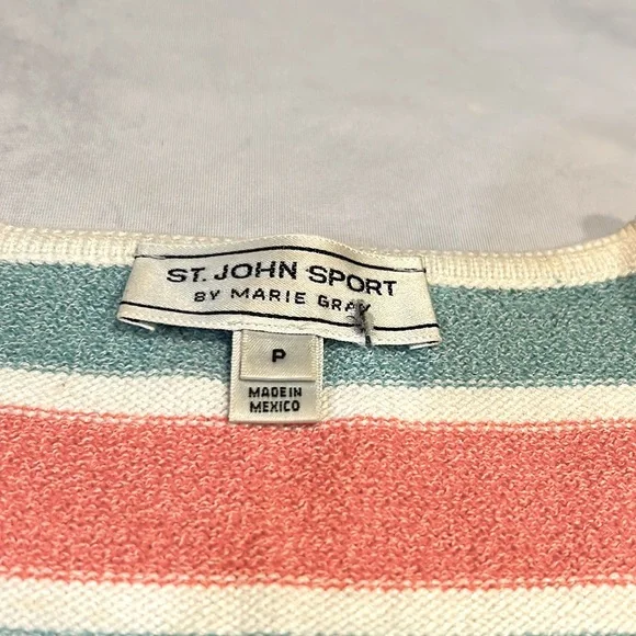 St. John Sport by Marie Gray knit sleeveless v neck striped sweater - Picture 3 of 7